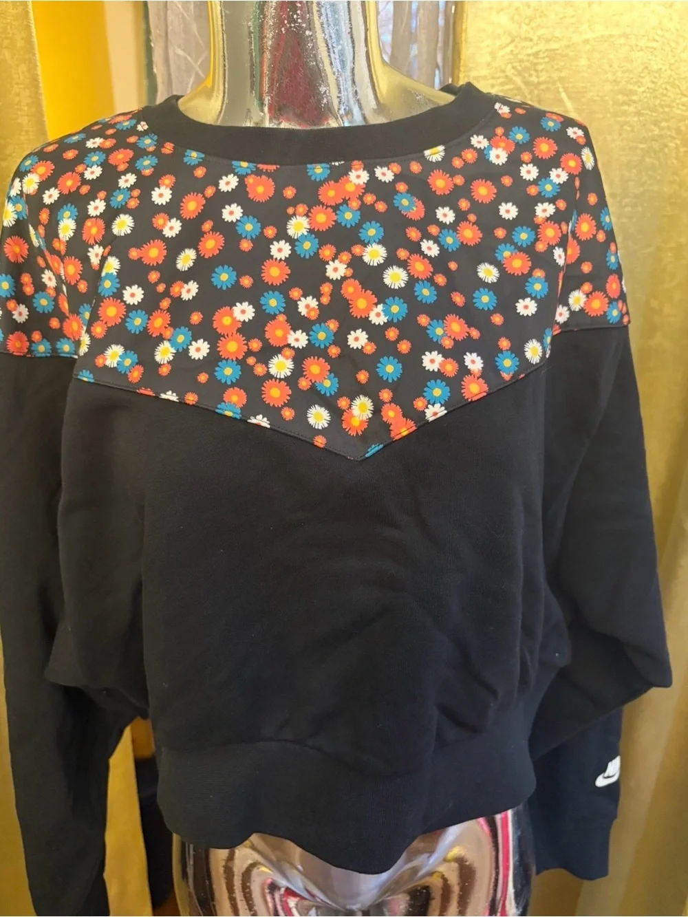 Nike Black Sweatshirt with Multicolor Floral Yoke